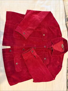 Womens Red Suede Jacket - Classic Button-Front Coat. Chicos size 3.